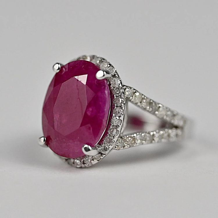Elegant Oval Ruby and Diamond Halo Ring | 7.59 CT Ruby, 0.90 CT Diamond, 14K Gold | Collector’s Investment | Certificate Included