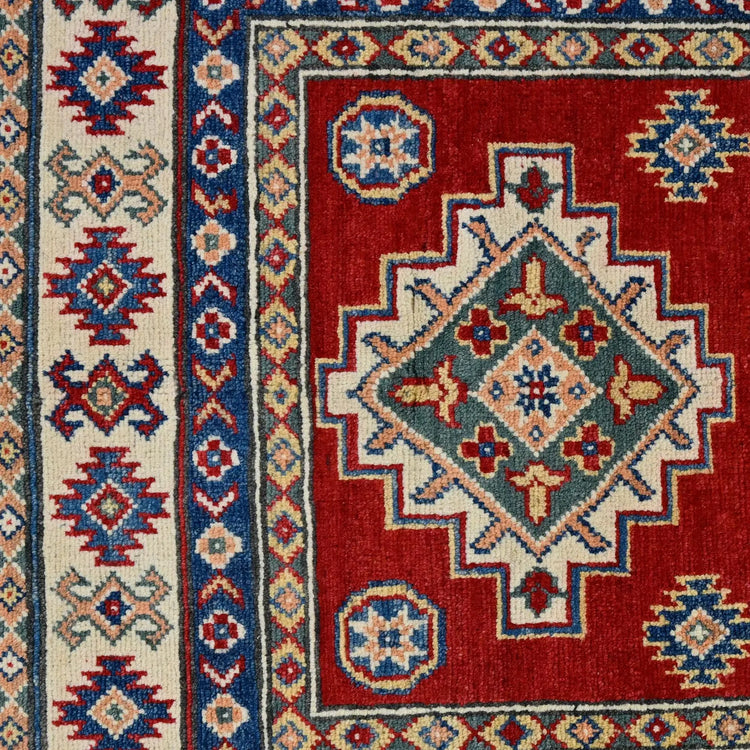 Hand-Knotted Red Kazak Wool Tribal Oriental Rug | 100% All-Wool Authentic Area Rug | Vintage-Style Geometric Pattern | 5'1 x 3'4