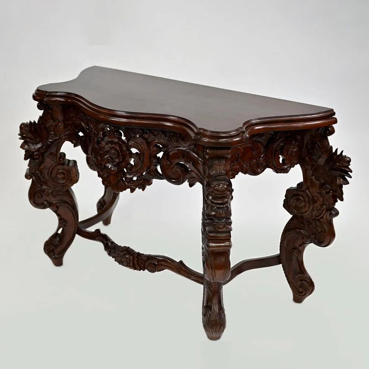 Rococo Revival Console Table | Hand-Crafted Reproduction | Ornate Floral & Scrollwork Detailing