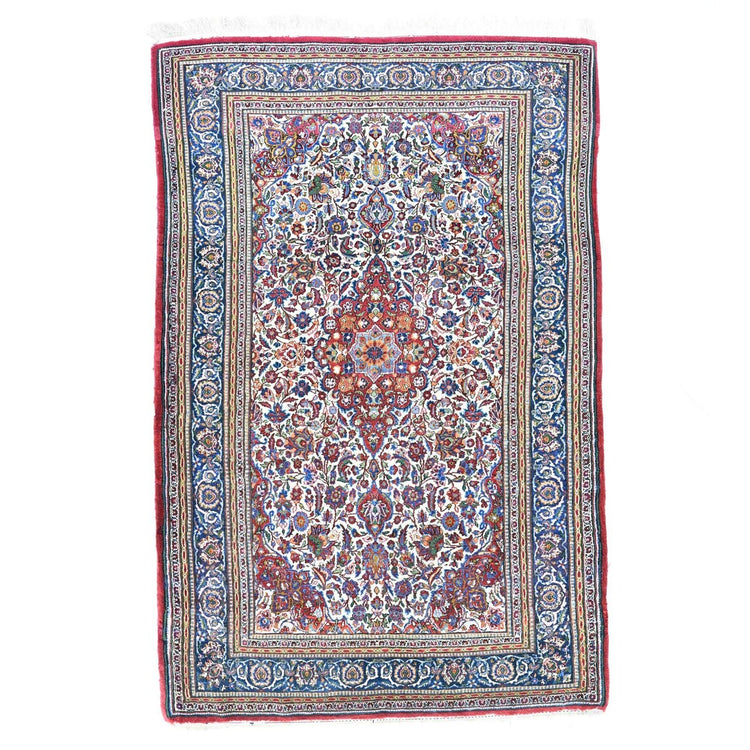 Elegant Hand-Knotted Wool Rug | Timeless 5x3 | Certificate of Authenticity | Fine Vintage Home Decor for Collectors and Designers