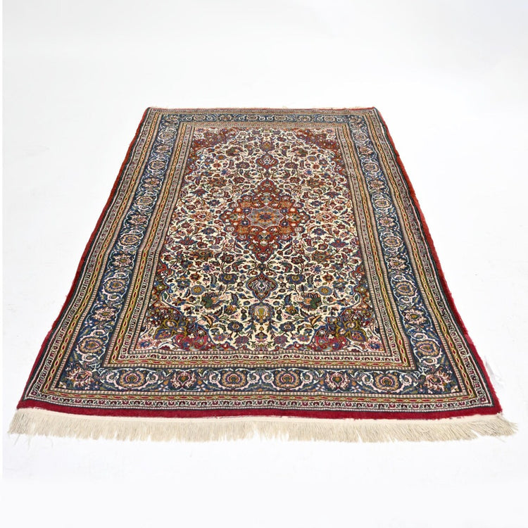 Elegant Hand-Knotted Wool Rug | Timeless 5x3 | Certificate of Authenticity | Fine Vintage Home Decor for Collectors and Designers