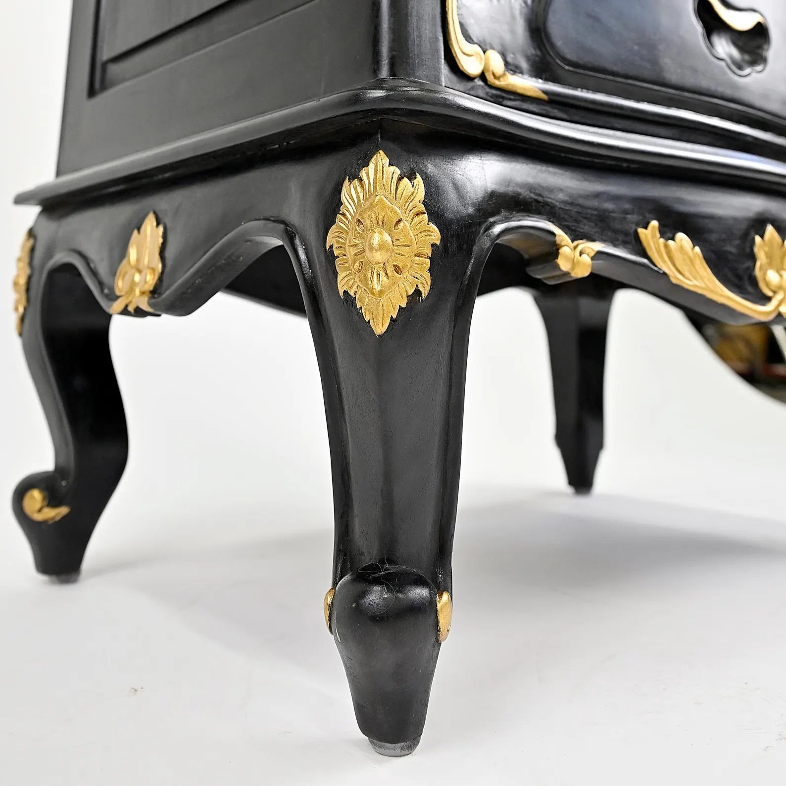Black and Gold Baroque Nightstand | Ornate Handcrafted Bedside Table with Drawers | Rococo-Inspired Elegant Accent Furniture