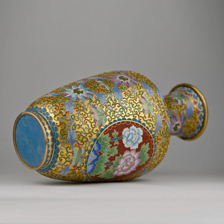 Handmade Cloisonné Vase | 15” Red & Gold Chinese Floral Enamel Art | One-of-a-Kind Collectible Decor | Artisan Champlevé Vase