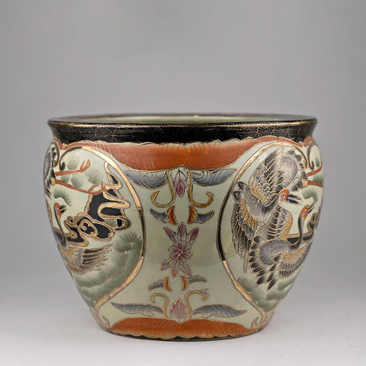 Luxurious Hand-Painted Porcelain Chinese Dragon & Phoenix Fish Bowl | Large Decorative Planter | Ornamental Statement Piece | 12” x 9.5”