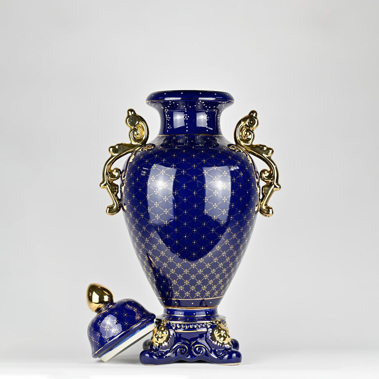 Cobalt Blue Porcelain Vase | Gold Accents Decorative Urn | Luxury Home Decor Statement Piece | Elegant Classic Ceramic Vase