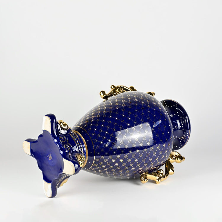 Cobalt Blue Porcelain Vase | Gold Accents Decorative Urn | Luxury Home Decor Statement Piece | Elegant Classic Ceramic Vase