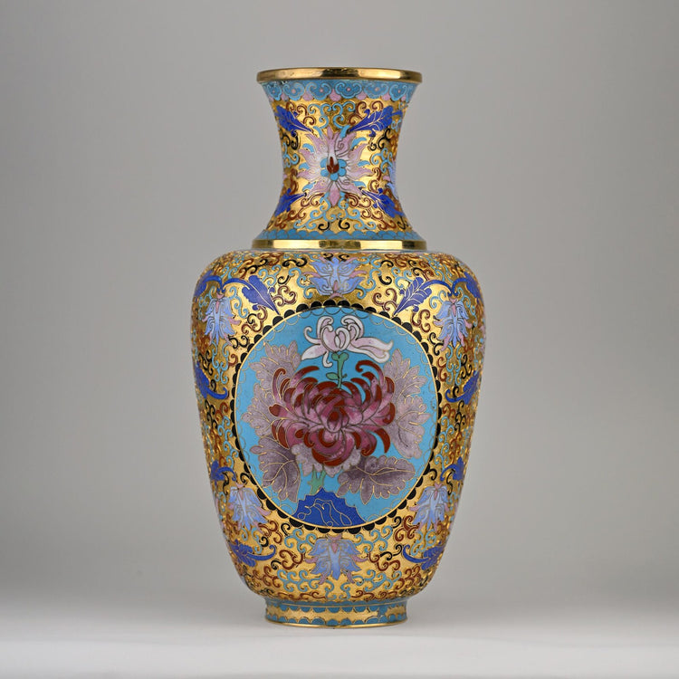 Handmade Cloisonné Vase | Unique Double Floral Design | Chinese Gilded Enamel Art | 19th Century Style | 8”x8”x15” | Collectible Decor