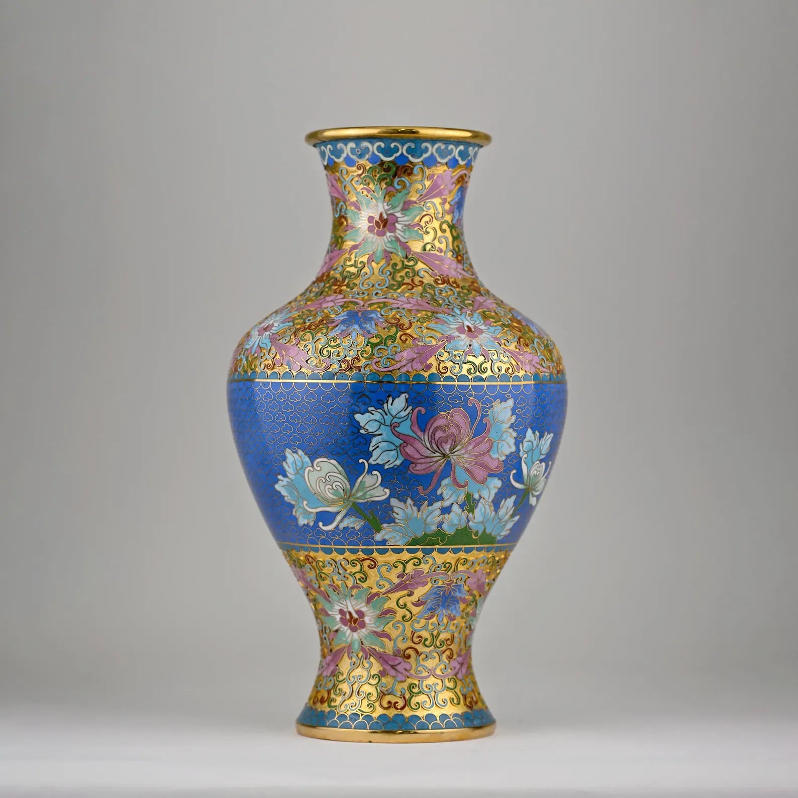 Beautiful Chinese Cloisonné Vase | Blue & Gold Enamel | Floral | Home Decor