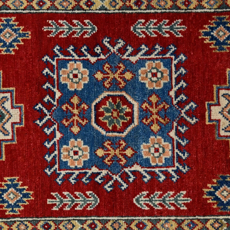 Hand-Knotted Red Kazak Wool Tribal Oriental Rug | 100% All-Wool Authentic Area Rug | Vintage-Style Geometric Pattern | 5'1 x 3'4