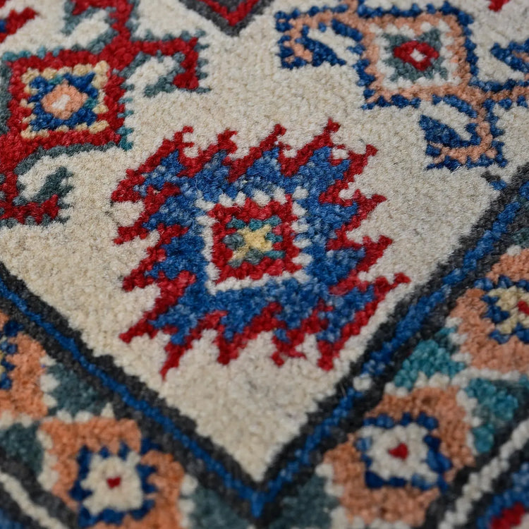 Hand-Knotted Red Kazak Wool Tribal Oriental Rug | 100% All-Wool Authentic Area Rug | Vintage-Style Geometric Pattern | 5'1 x 3'4