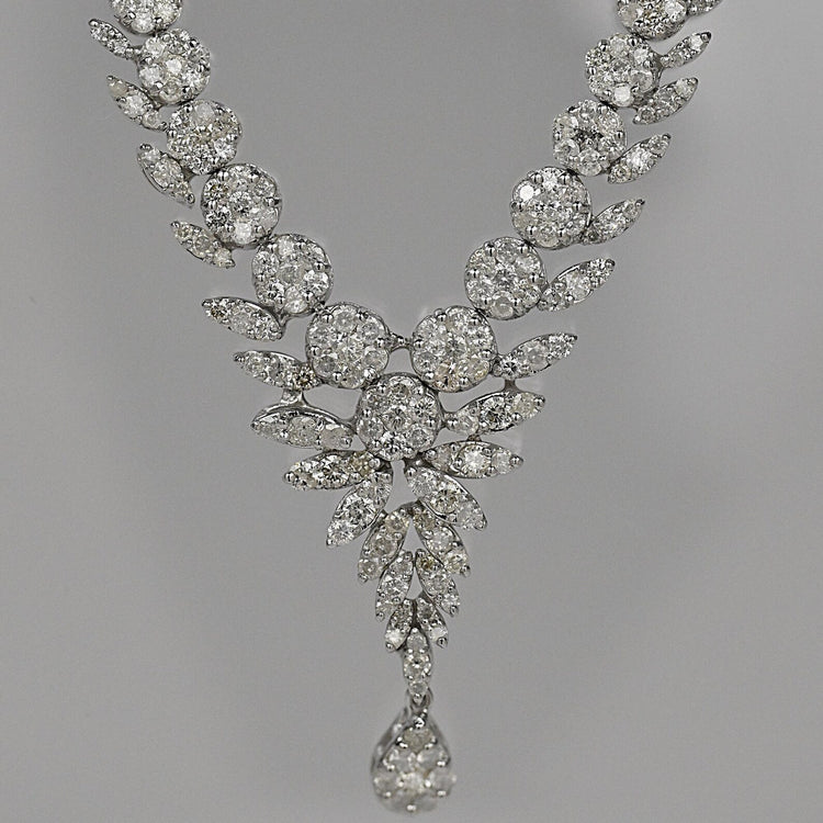 7.23ctw Diamond Necklace Sparkling Brilliance 14k White Gold Floret Design