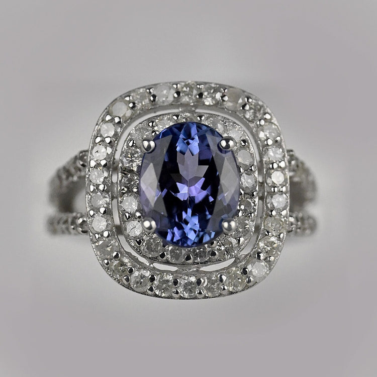 Exquisite Tanzanite and Diamond Ring in White Gold | 3.5 CTW Tanzanite | 1.5 CTW Diamonds | Size 7.5