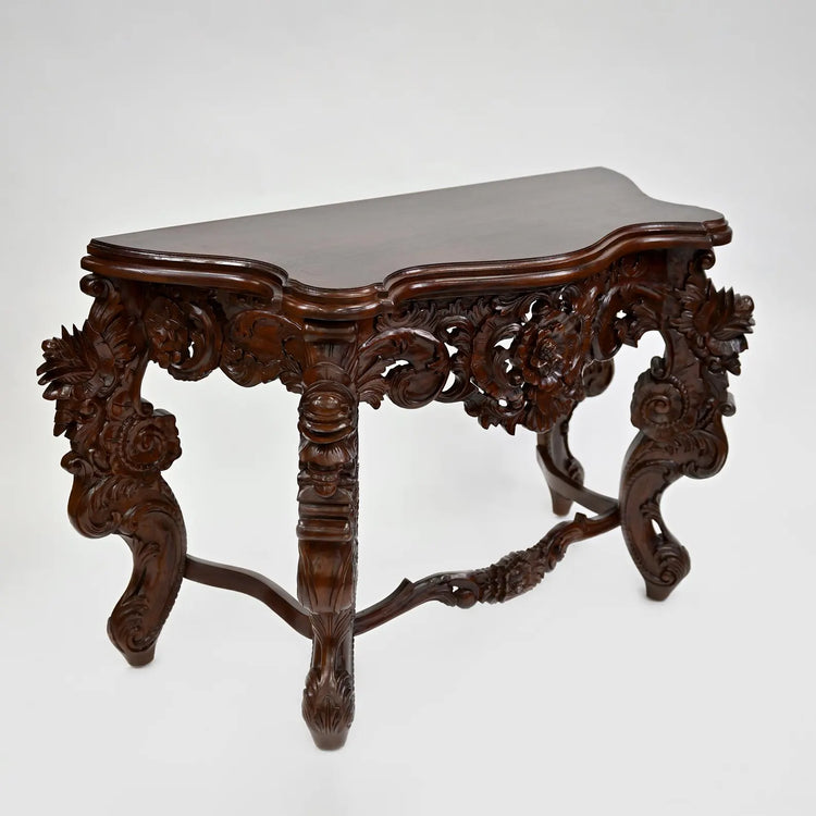 Rococo Revival Console Table | Hand-Crafted Reproduction | Ornate Floral & Scrollwork Detailing