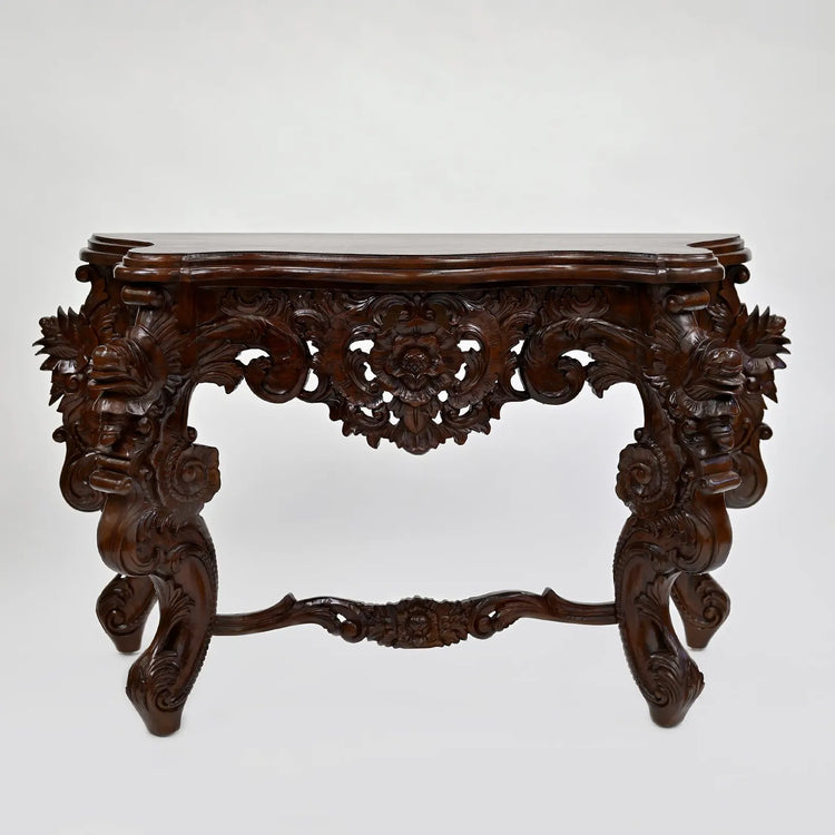 Rococo Revival Console Table | Hand-Crafted Reproduction | Ornate Floral & Scrollwork Detailing