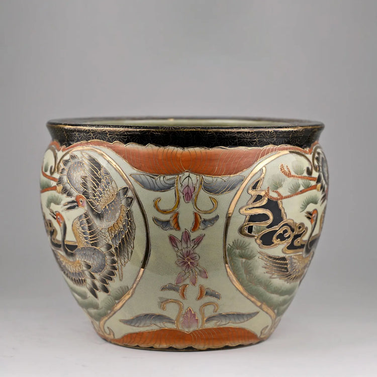 Luxurious Hand-Painted Porcelain Chinese Dragon & Phoenix Fish Bowl | Large Decorative Planter | Ornamental Statement Piece | 12” x 9.5”