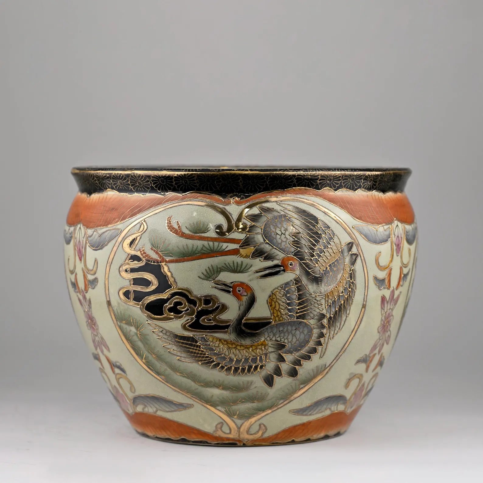 Luxurious Hand-Painted Porcelain Chinese Dragon & Phoenix Fish Bowl | Large Decorative Planter | Ornamental Statement Piece | 12” x 9.5”
