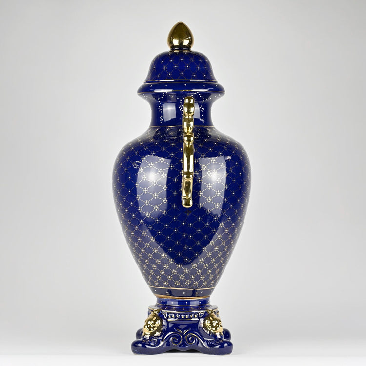 Cobalt Blue Porcelain Vase | Gold Accents Decorative Urn | Luxury Home Decor Statement Piece | Elegant Classic Ceramic Vase