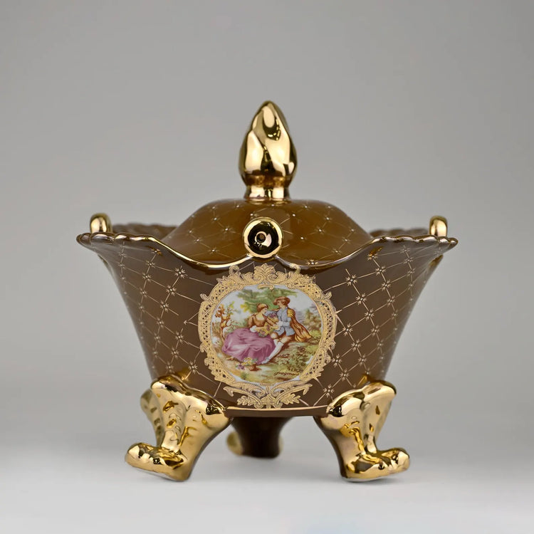 Luxury Hand-Painted Porcelain Tureen | Gilded Accents | Rococo Medallion | Ornate Collectible Bowl | European Style Elegant Decor