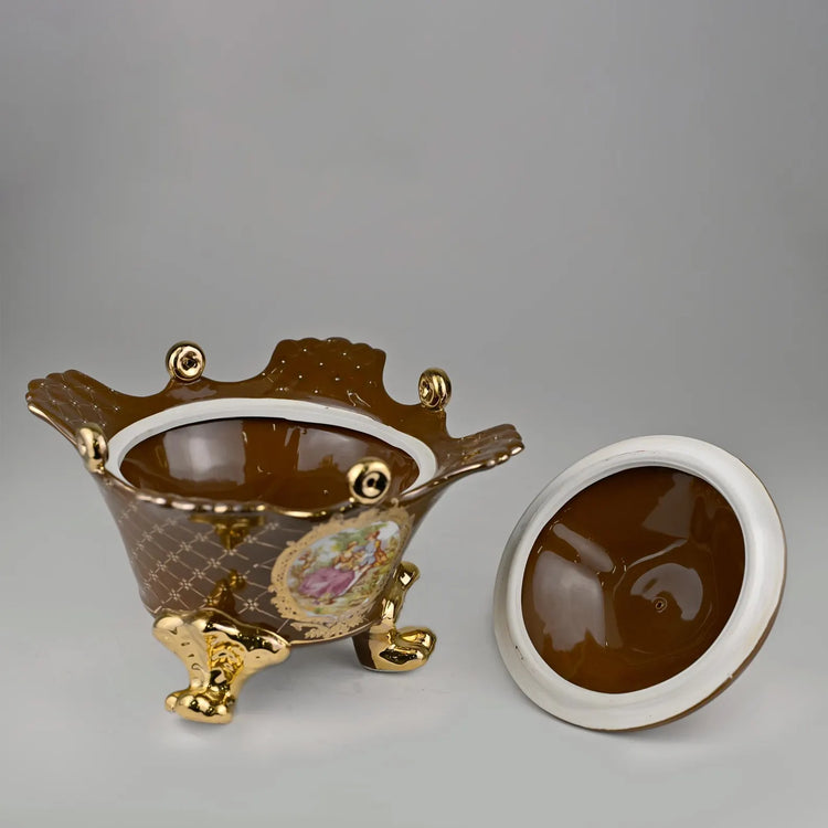 Luxury Hand-Painted Porcelain Tureen | Gilded Accents | Rococo Medallion | Ornate Collectible Bowl | European Style Elegant Decor