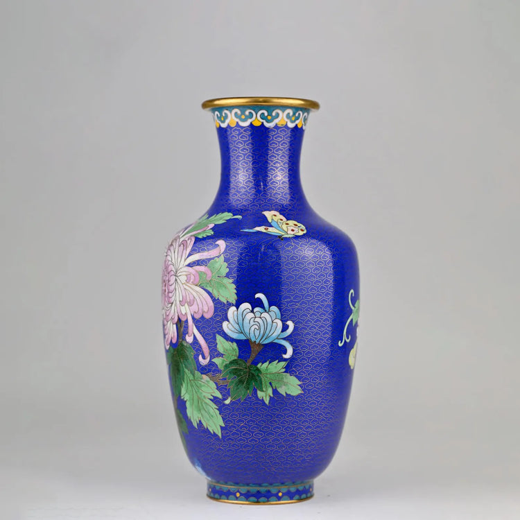 Exquisite Handcrafted Cloisonné Vase | Rare Blue Floral Chinese Enamel Vase | Collectible Artisan Decor | 6x12 | Timeless Heirloom Quality