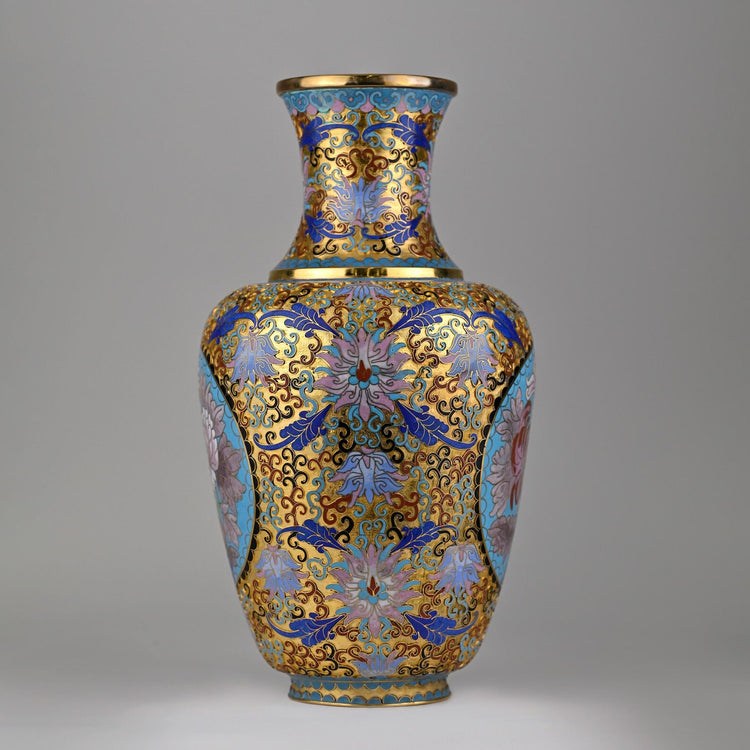 Handmade Cloisonné Vase | Unique Double Floral Design | Chinese Gilded Enamel Art | 19th Century Style | 8”x8”x15” | Collectible Decor
