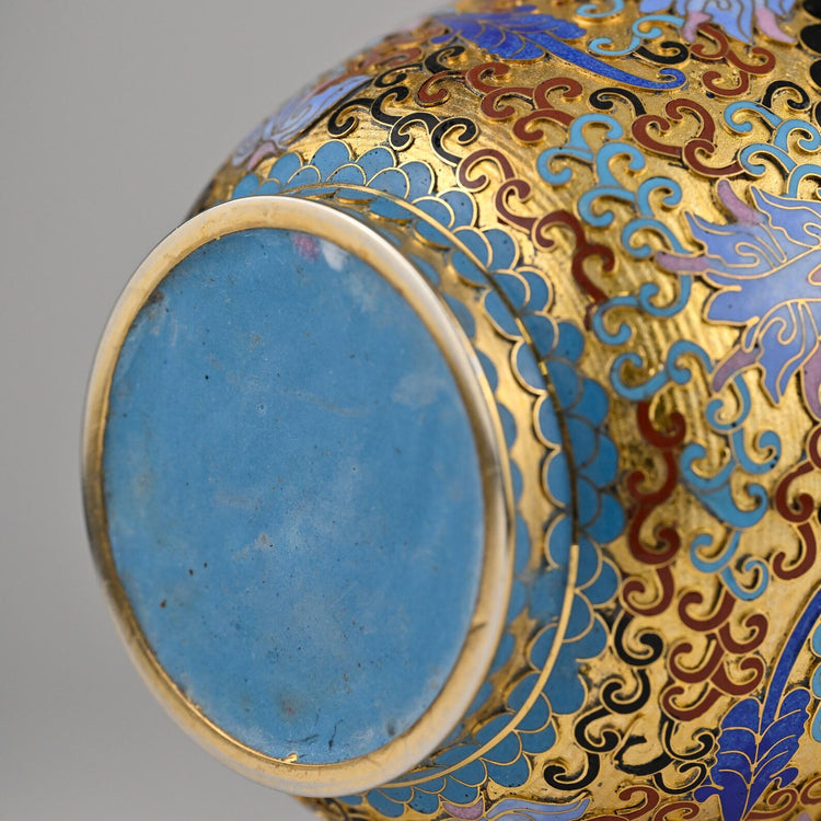 Handmade Cloisonné Vase | Unique Double Floral Design | Chinese Gilded Enamel Art | 19th Century Style | 8”x8”x15” | Collectible Decor